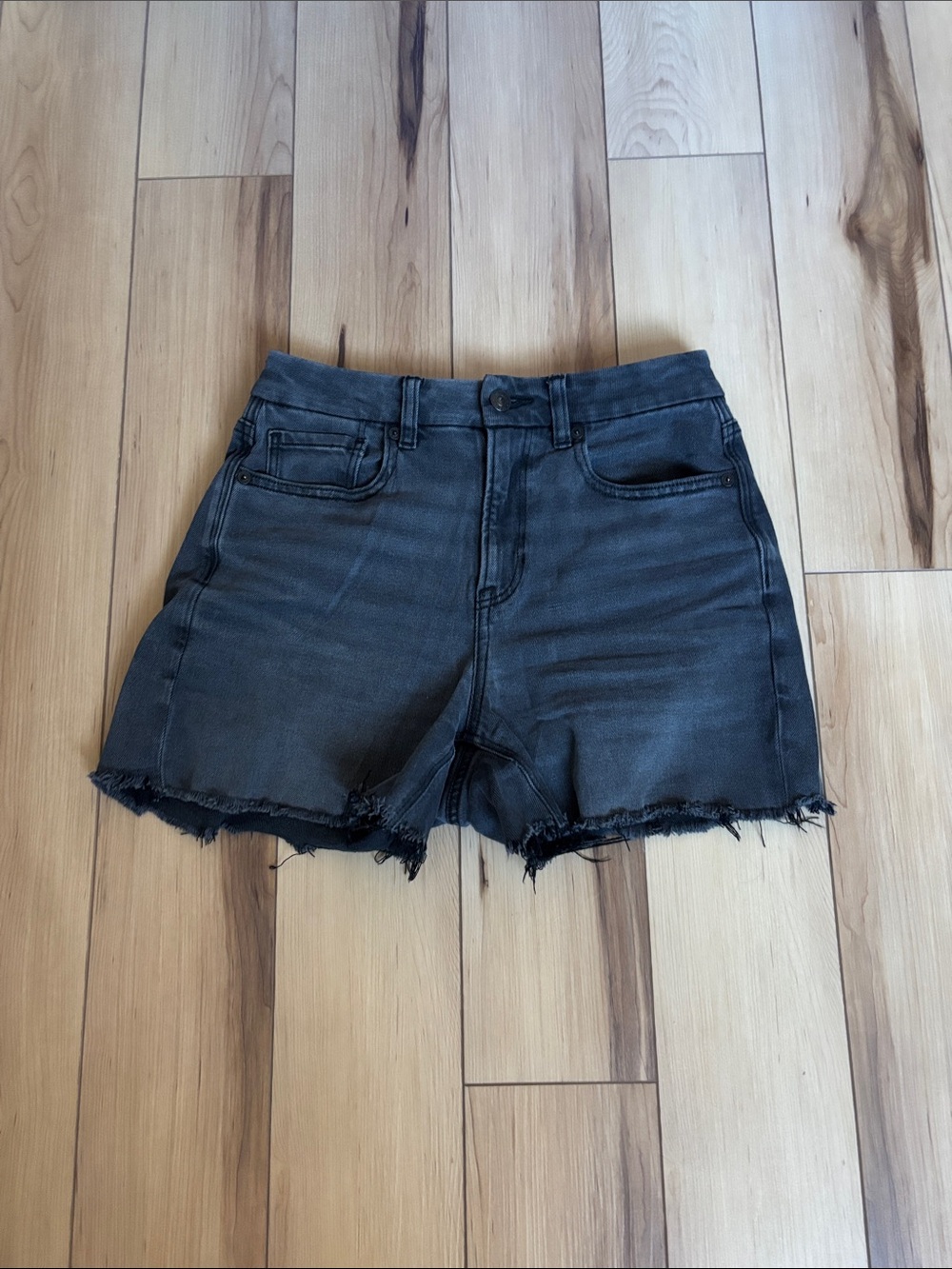 American Eagle Outfitters Washed Black High-Rise Jean Shorts